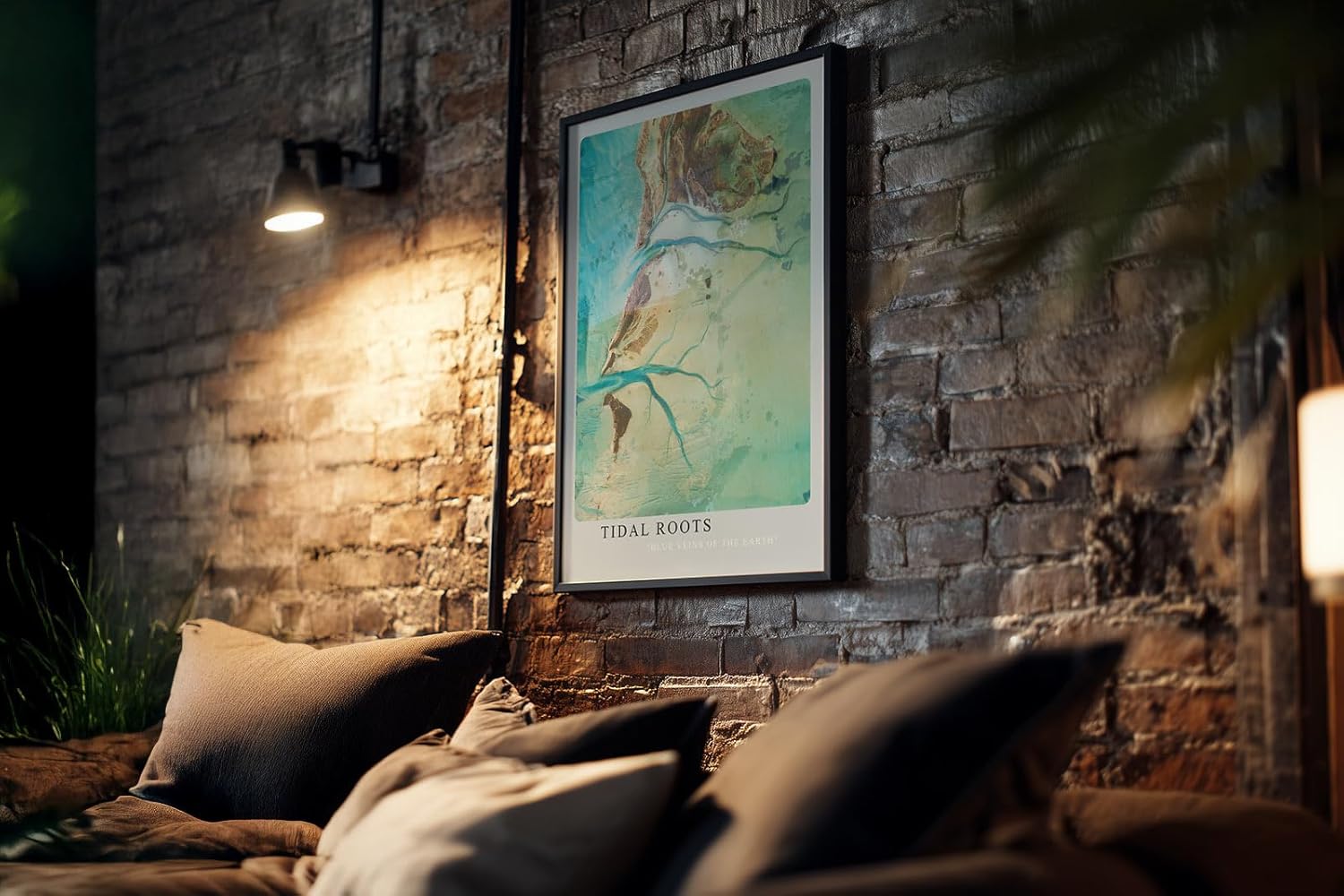 Paul Sinus Kunstdruck 40x60cm Tidal Roots Luftaufnahme Flussäste Natur Blau Struktur Abstrakt