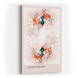 Paul Sinus Kunstdruck 40x60cm Tilestream – Abstrakte Geometrie mit organischem Fluss in Rosé, Weiß und Türkis