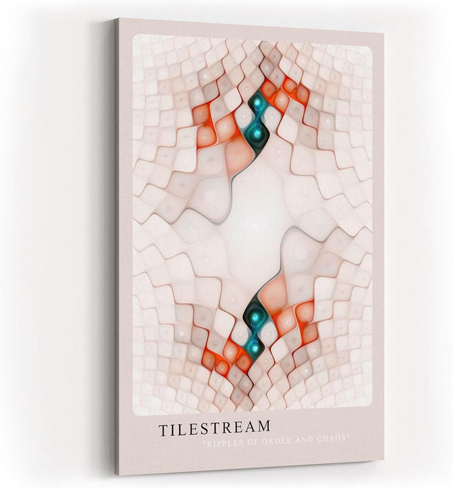 Paul Sinus Kunstdruck 40x60cm Tilestream – Abstrakte Geometrie mit organischem Fluss in Rosé, Weiß und Türkis