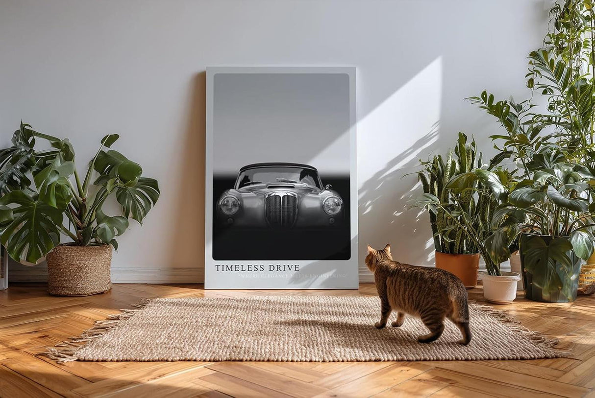Paul Sinus Kunstdruck 40x60cm Timeless Drive mit klassischem Oldtimer in Schwarzweiß