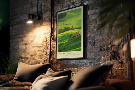 Paul Sinus Kunstdruck 40x60cm Tuscany Italien goldgrüne Hügellandschaft mit Bauernhaus und Zypressen im Licht