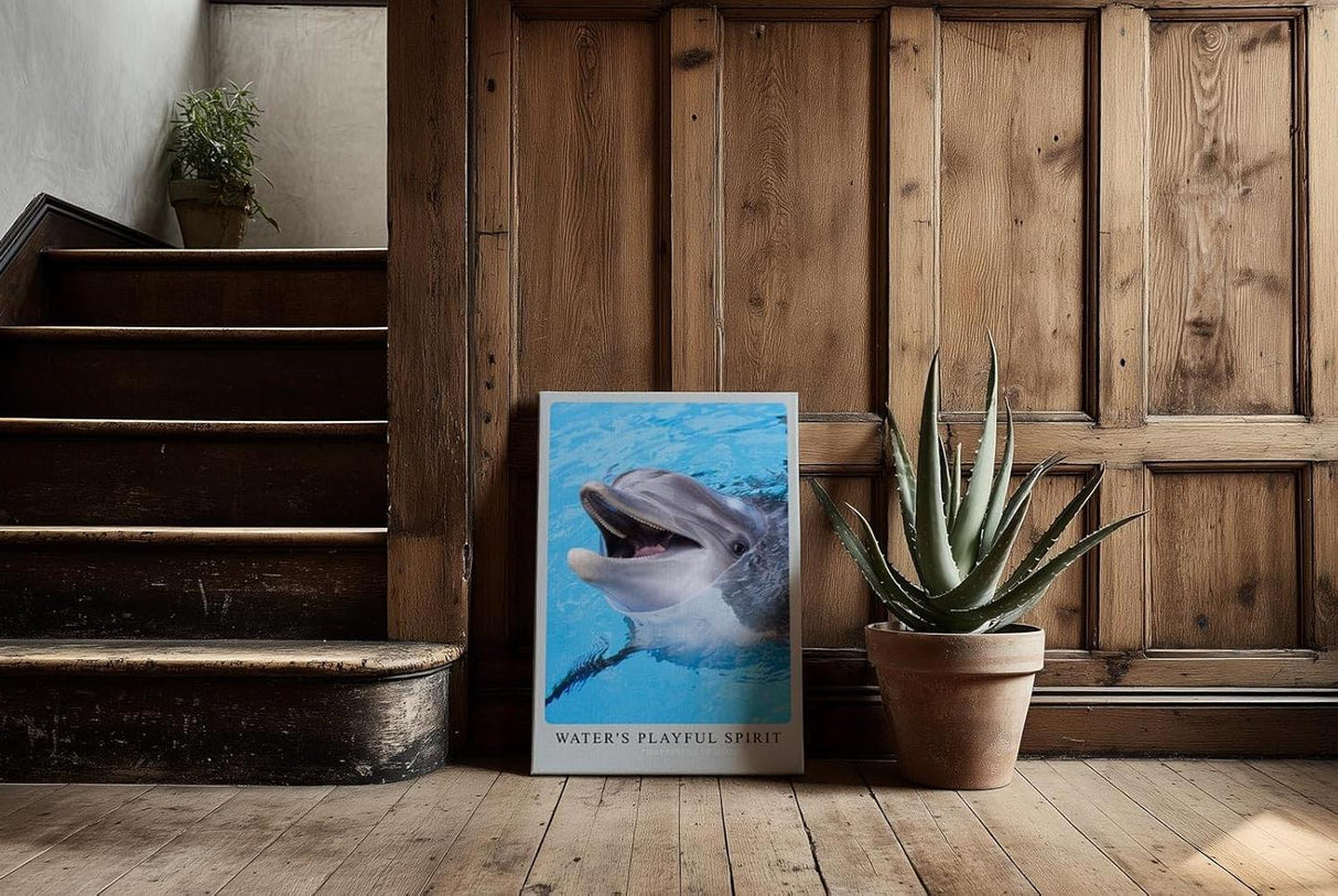 Paul Sinus Kunstdruck 40x60cm Water's Playful Spirit – Fröhlicher Delfin im klaren Wasser in lebendiger Nahaufnahme