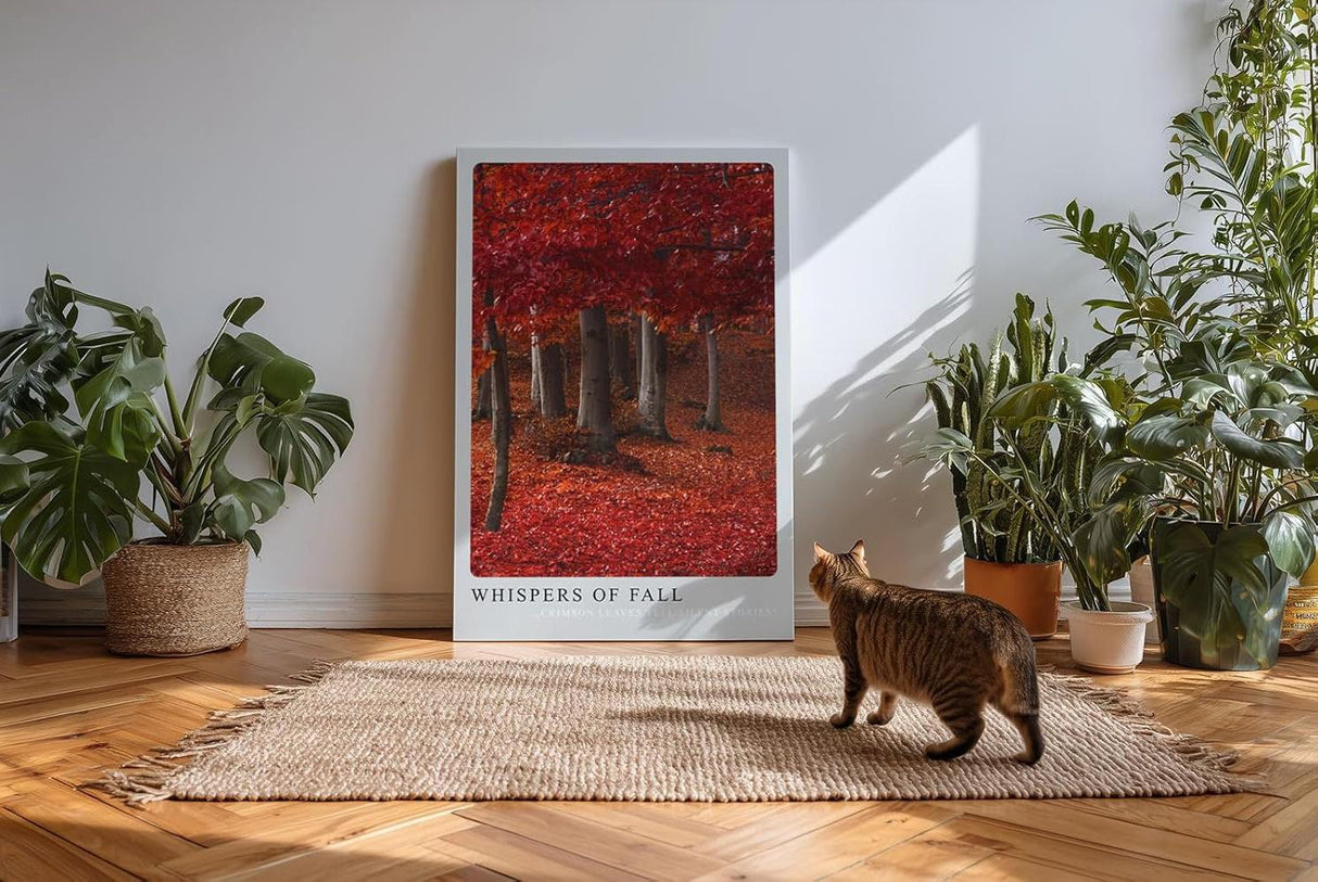 Paul Sinus Kunstdruck 40x60cm Whispers of Fall mit rotem Herbstwald und Laubteppich