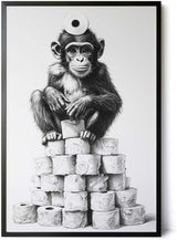 Paul Sinus Poster/Leinwandbild/Rahmenoption – Affenkönig auf dem Klopapier-Thron – Lustige WC-Deko für dein Badezimmer
