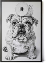 Paul Sinus Poster/Leinwandbild/Rahmenoption – Bulldogge mit Klopapier – Witzige WC-Deko für dein Badezimmer