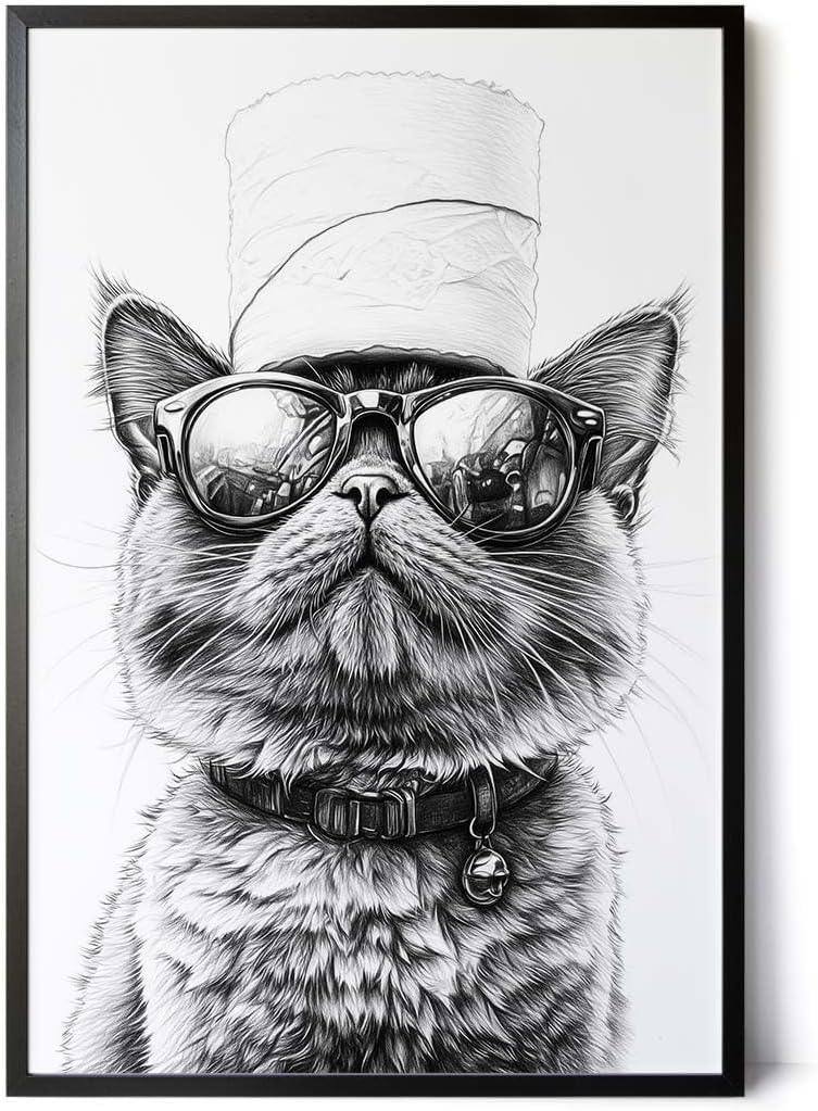 Paul Sinus Poster/Leinwandbild/Rahmenoption – Coole Katze mit Klopapierhut – Lustige WC-Deko für dein Badezimmer