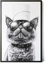 Paul Sinus Poster/Leinwandbild/Rahmenoption – Coole Katze mit Klopapierhut – Lustige WC-Deko für dein Badezimmer