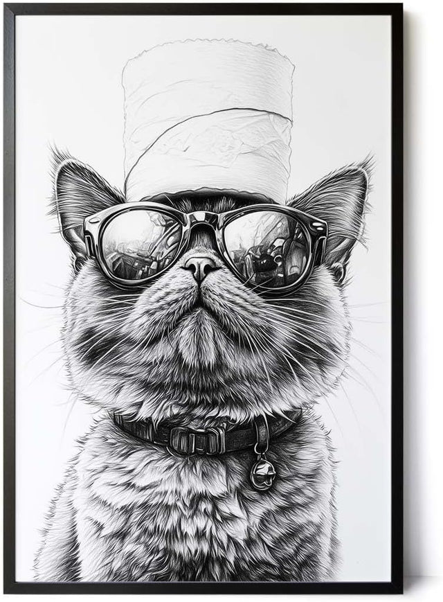 Paul Sinus Poster/Leinwandbild/Rahmenoption – Coole Katze mit Klopapierhut – Lustige WC-Deko für dein Badezimmer