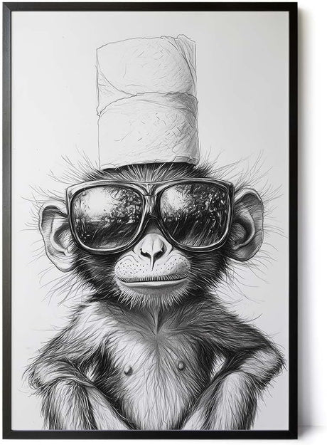 Paul Sinus Poster/Leinwandbild/Rahmenoption – Cooler Affe mit Klopapierhut – Witzige WC-Deko für dein Badezimmer