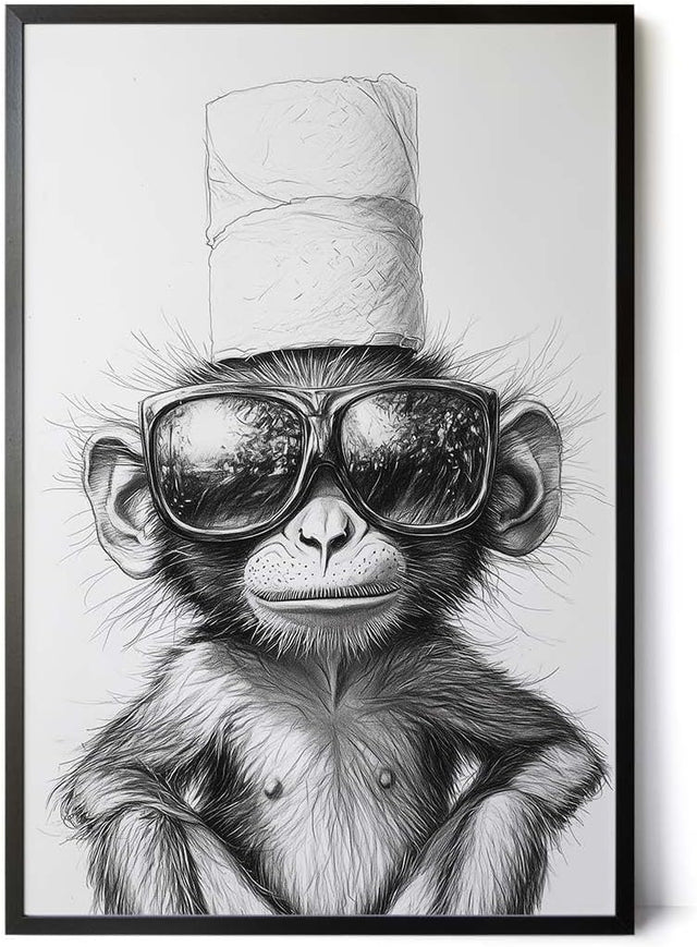 Paul Sinus Poster/Leinwandbild/Rahmenoption – Cooler Affe mit Klopapierhut – Witzige WC-Deko für dein Badezimmer
