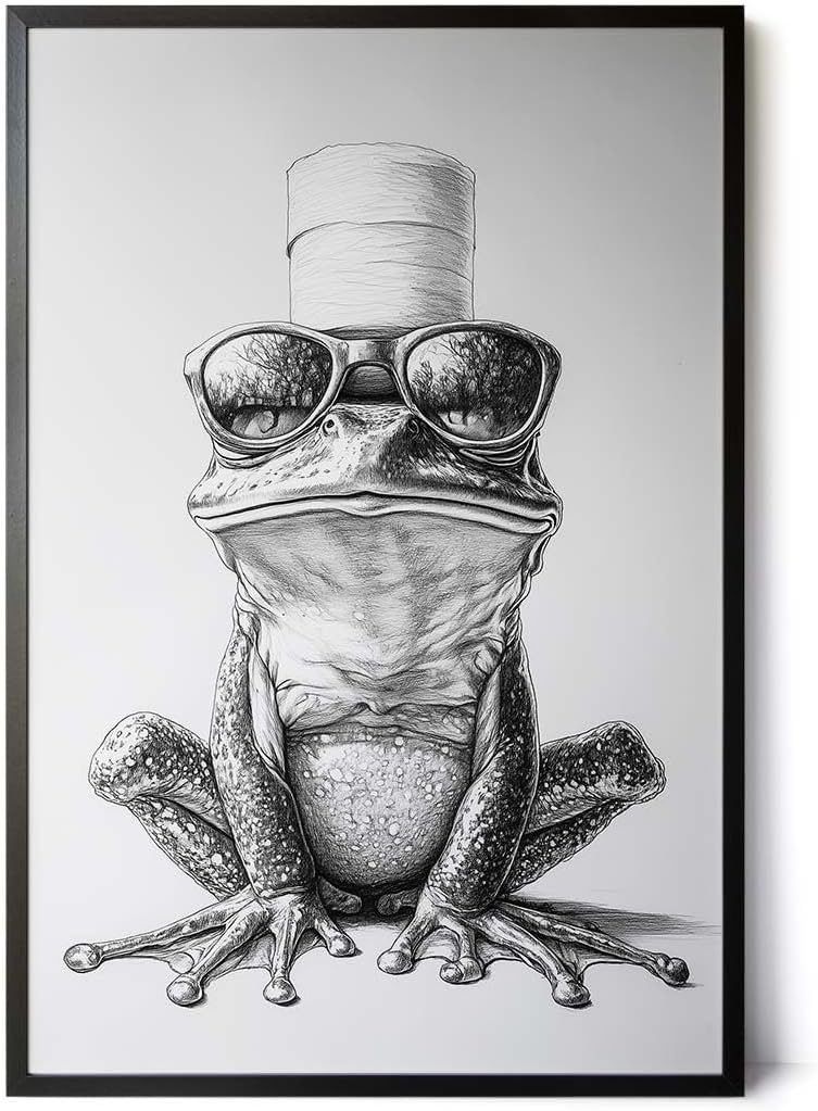 Paul Sinus Poster/Leinwandbild/Rahmenoption – Cooler Frosch mit Klopapierhut – Lustige WC-Deko für dein Badezimmer