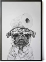 Paul Sinus Poster/Leinwandbild/Rahmenoption – Cooler Mops mit Klopapier – Lustige WC-Deko für dein Badezimmer