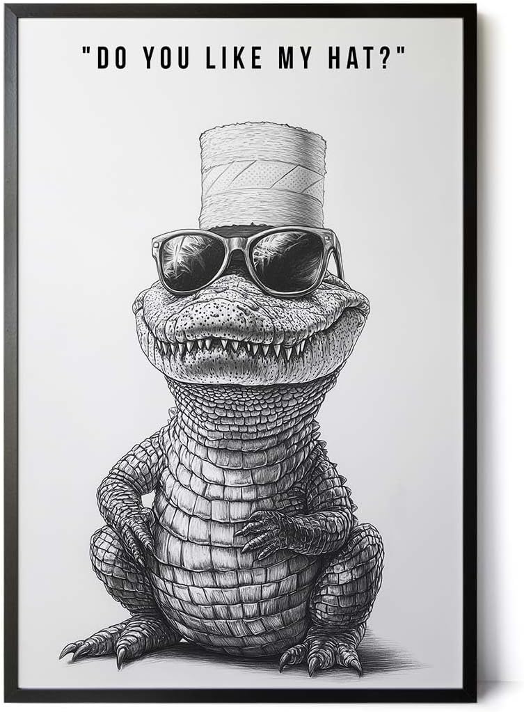 Paul Sinus Poster/Leinwandbild/Rahmenoption – Cooles Krokodil mit Klopapierhut – Lustige WC-Deko für dein Badezimmer