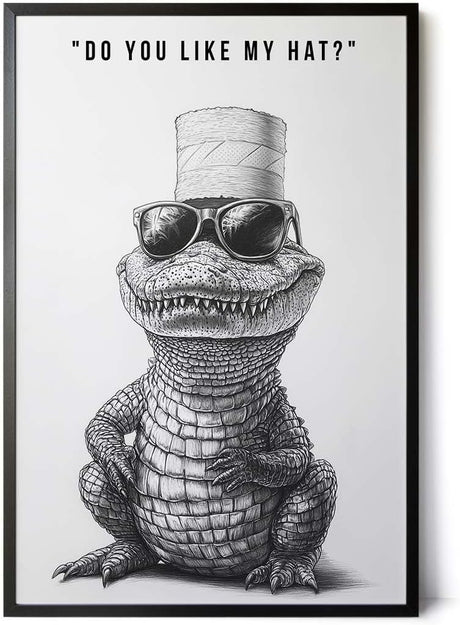 Paul Sinus Poster/Leinwandbild/Rahmenoption – Cooles Krokodil mit Klopapierhut – Lustige WC-Deko für dein Badezimmer