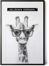 Paul Sinus Poster/Leinwandbild/Rahmenoption – Giraffe mit Brille „Hallöchen Popöchen“ – Lustige WC-Deko für dein Badezimmer