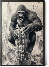 Paul Sinus Poster/Leinwandbild/Rahmenoption – King Kong auf dem Klopapier-Turm – Lustige WC-Deko für dein Badezimmer