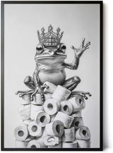 Paul Sinus Poster/Leinwandbild/Rahmenoption – Klopapier-König Frosch – Lustige WC-Deko für dein Badezimmer