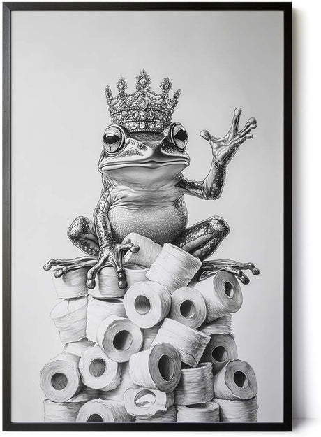 Paul Sinus Poster/Leinwandbild/Rahmenoption – Klopapier-König Frosch – Lustige WC-Deko für dein Badezimmer