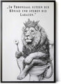 Paul Sinus Poster/Leinwandbild/Rahmenoption – Königlicher Löwe auf Toilette „Im Thronsaal…“ – Lustige WC-Deko für dein Badezimmer