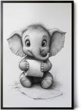 Paul Sinus Poster/Leinwandbild/Rahmenoption – Lustiger Elefant mit Klopapier – Witzige WC-Deko für dein Badezimmer