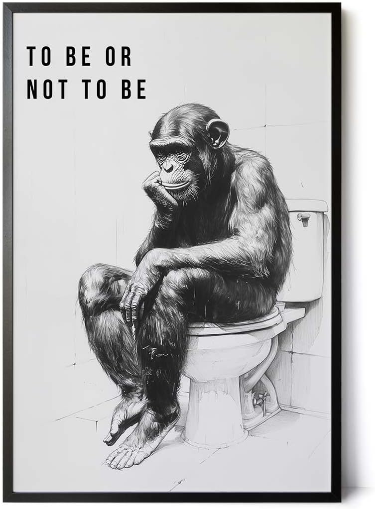 Paul Sinus Poster/Leinwandbild/Rahmenoption Lustiges Affenbild – Witzige Klo-Deko fürs Gäste-WC – Perfekt für Tiefsinnige