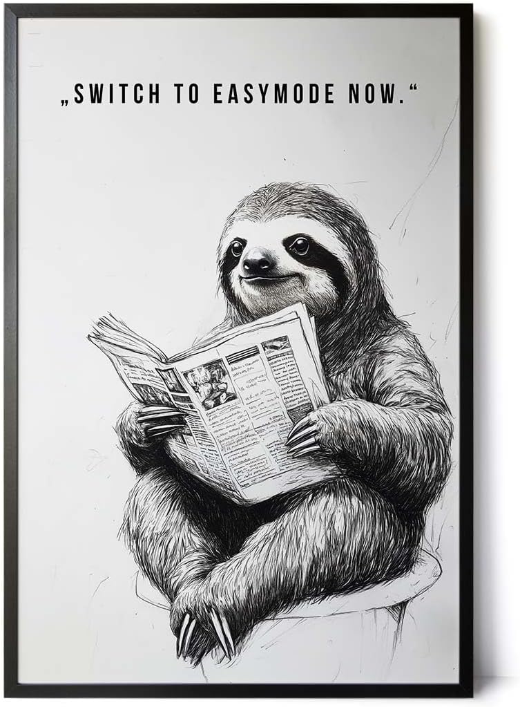 Paul Sinus Poster/Leinwandbild/Rahmenoption Lustiges Faultierbild – Witzige Klo-Deko fürs Gäste-WC – Perfekt für Entspannte