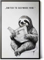 Paul Sinus Poster/Leinwandbild/Rahmenoption Lustiges Faultierbild – Witzige Klo-Deko fürs Gäste-WC – Perfekt für Entspannte