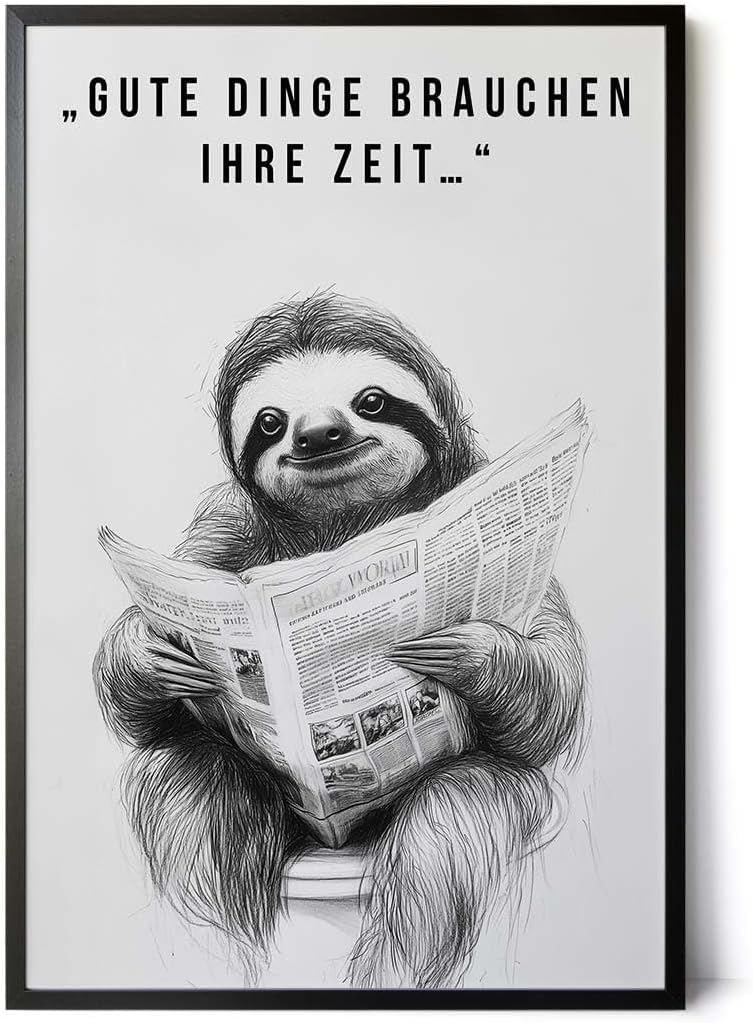 Paul Sinus Poster/Leinwandbild/Rahmenoption Lustiges Faultierbild – Witzige Klo-Deko fürs Gäste-WC – Perfekt für Geduldige