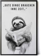 Paul Sinus Poster/Leinwandbild/Rahmenoption Lustiges Faultierbild – Witzige Klo-Deko fürs Gäste-WC – Perfekt für Geduldige