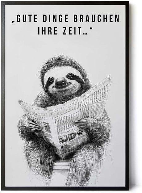 Paul Sinus Poster/Leinwandbild/Rahmenoption Lustiges Faultierbild – Witzige Klo-Deko fürs Gäste-WC – Perfekt für Geduldige