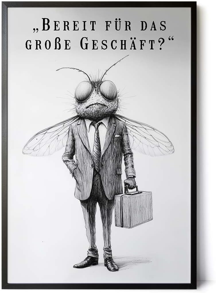 Paul Sinus Poster/Leinwandbild/Rahmenoption Lustiges Fliegenbild – Witzige Klo-Deko fürs Gäste-WC – Perfekt für Geschäftsmänner