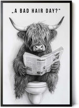 Paul Sinus Poster/Leinwandbild/Rahmenoption Lustiges Hochlandrind-Bild – Witzige Klo-Deko fürs Gäste-WC – Perfekt für Humorvolle