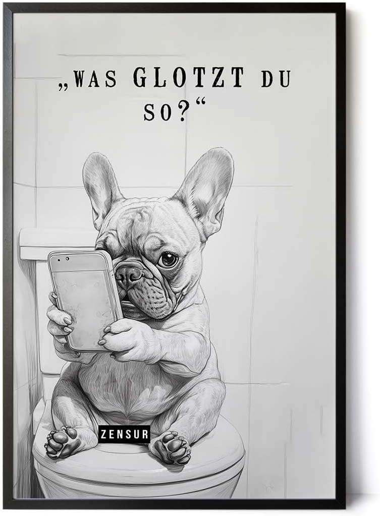 Paul Sinus Poster/Leinwandbild/Rahmenoption Lustiges Hundebild – Freche Klo-Deko fürs Gäste-WC – Perfekt für Humorvolle