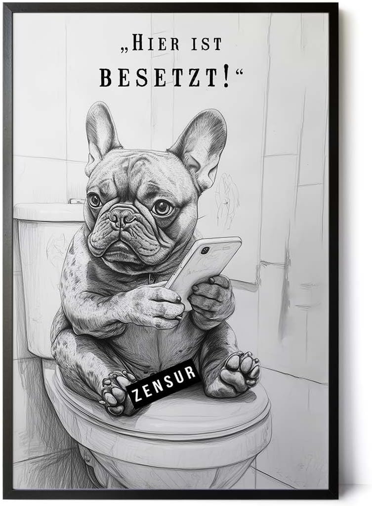 Paul Sinus Poster/Leinwandbild/Rahmenoption Lustiges Hundebild – Witzige Klo-Deko fürs Gäste-WC – Perfekt für Humorvolle
