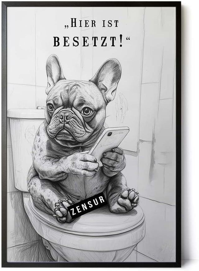 Paul Sinus Poster/Leinwandbild/Rahmenoption Lustiges Hundebild – Witzige Klo-Deko fürs Gäste-WC – Perfekt für Humorvolle