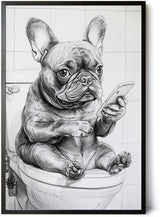 Paul Sinus Poster/Leinwandbild/Rahmenoption Lustiges Hundebild – Witzige Klo-Deko fürs Gäste-WC – Perfekt für Smartphone-Junkies