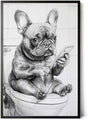 Paul Sinus Poster/Leinwandbild/Rahmenoption Lustiges Hundebild – Witzige Klo-Deko fürs Gäste-WC – Perfekt für Smartphone-Junkies