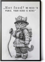 Paul Sinus Poster/Leinwandbild/Rahmenoption Lustiges Katzenbild – Feuerwehr-Katze als coole Klo-Deko – Perfekt fürs Gäste-WC