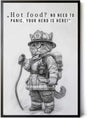 Paul Sinus Poster/Leinwandbild/Rahmenoption Lustiges Katzenbild – Feuerwehr-Katze als coole Klo-Deko – Perfekt fürs Gäste-WC