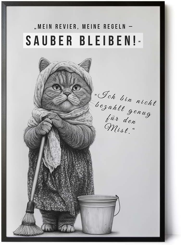 Paul Sinus Poster/Leinwandbild/Rahmenoption Lustiges Katzenbild – Freche Klo-Deko für dein Gäste-WC – Perfekt für saubere Ordnung