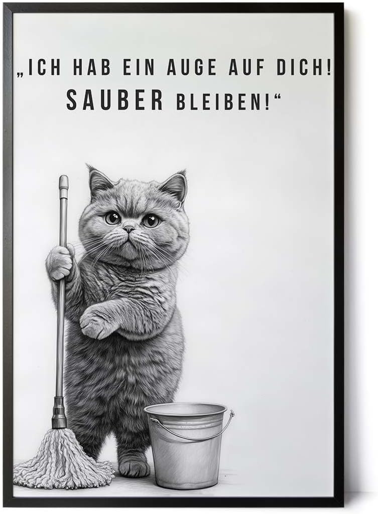 Paul Sinus Poster/Leinwandbild/Rahmenoption Lustiges Katzenbild – Freche Klo-Deko für dein Gäste-WC – Perfekt für Sauberkeitsfans
