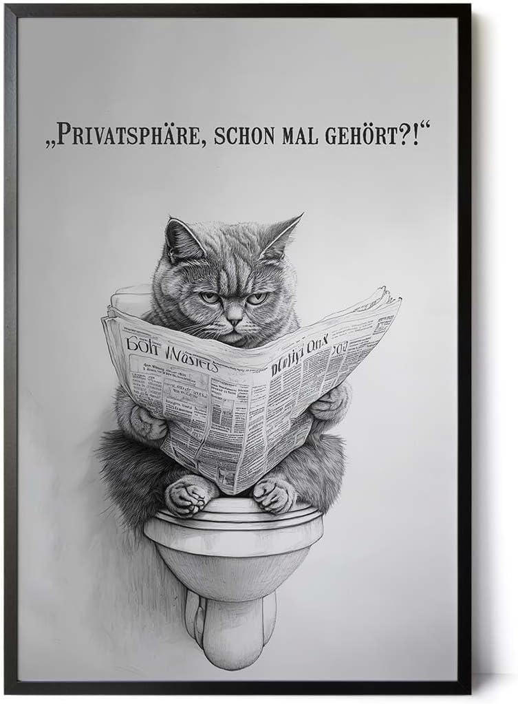 Paul Sinus Poster/Leinwandbild/Rahmenoption Lustiges Katzenbild – Freche Klo-Deko fürs Gäste-WC – Perfekt für Humorvolle
