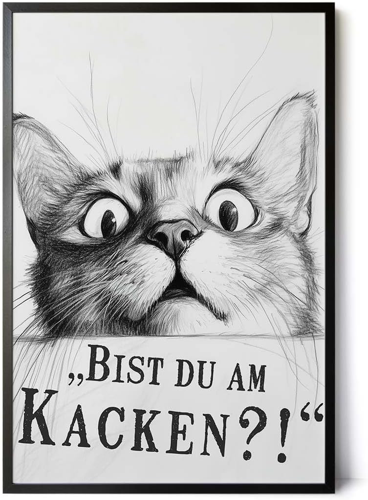 Paul Sinus Poster/Leinwandbild/Rahmenoption Lustiges Katzenbild – Freche Klo-Deko fürs Gäste-WC – Perfekt für Humorvolle