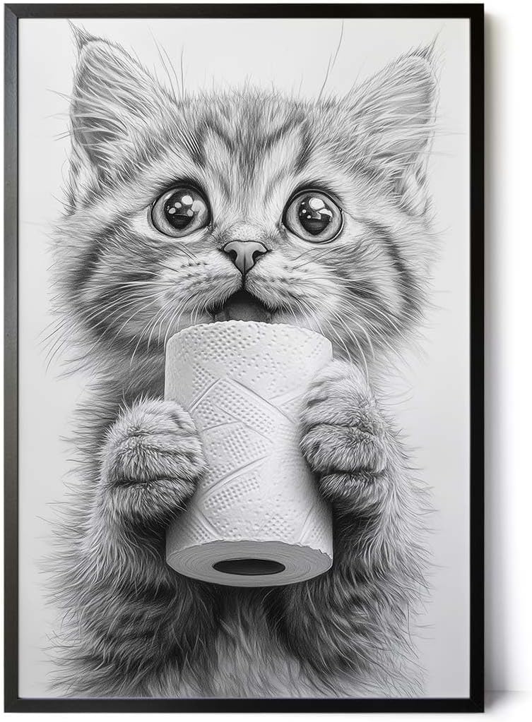 Paul Sinus Poster/Leinwandbild/Rahmenoption Lustiges Katzenbild – Niedliche Klo-Deko fürs Gäste-WC – Perfekt für Humorvolle