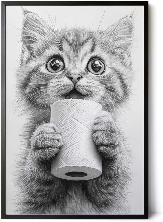Paul Sinus Poster/Leinwandbild/Rahmenoption Lustiges Katzenbild – Niedliche Klo-Deko fürs Gäste-WC – Perfekt für Humorvolle