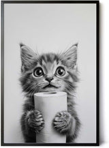 Paul Sinus Poster/Leinwandbild/Rahmenoption Lustiges Katzenbild – Niedliche Klo-Deko fürs Gäste-WC – Perfekt für Humorvolle