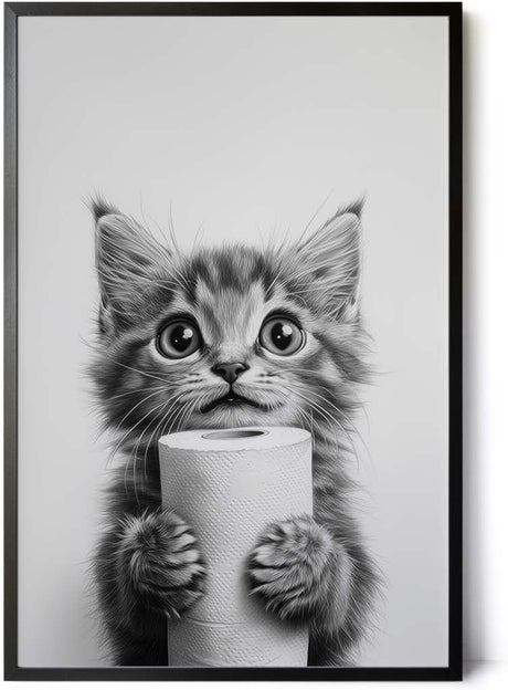 Paul Sinus Poster/Leinwandbild/Rahmenoption Lustiges Katzenbild – Niedliche Klo-Deko fürs Gäste-WC – Perfekt für Humorvolle