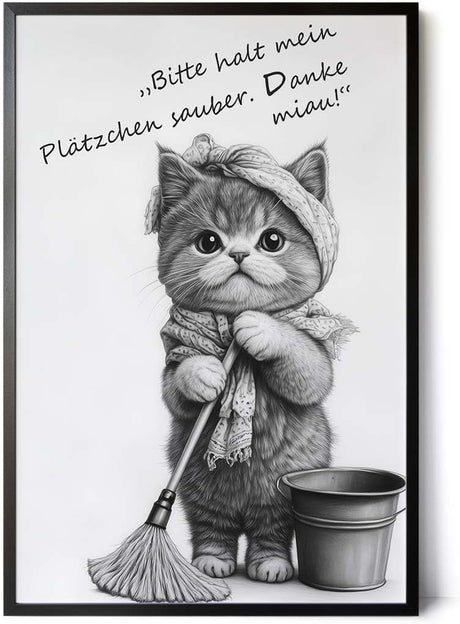 Paul Sinus Poster/Leinwandbild/Rahmenoption Lustiges Katzenbild – Niedliche Klo-Deko fürs Gäste-WC – Perfekt für Sauberkeitsfans