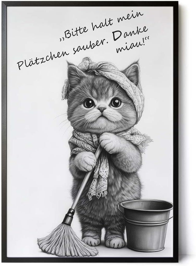 Paul Sinus Poster/Leinwandbild/Rahmenoption Lustiges Katzenbild – Niedliche Klo-Deko fürs Gäste-WC – Perfekt für Sauberkeitsfans