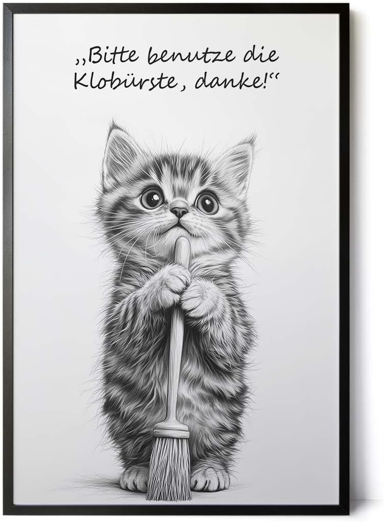 Paul Sinus Poster/Leinwandbild/Rahmenoption Lustiges Katzenbild – Niedliche Klo-Deko fürs Gäste-WC – Perfekt für Sauberkeitsfans